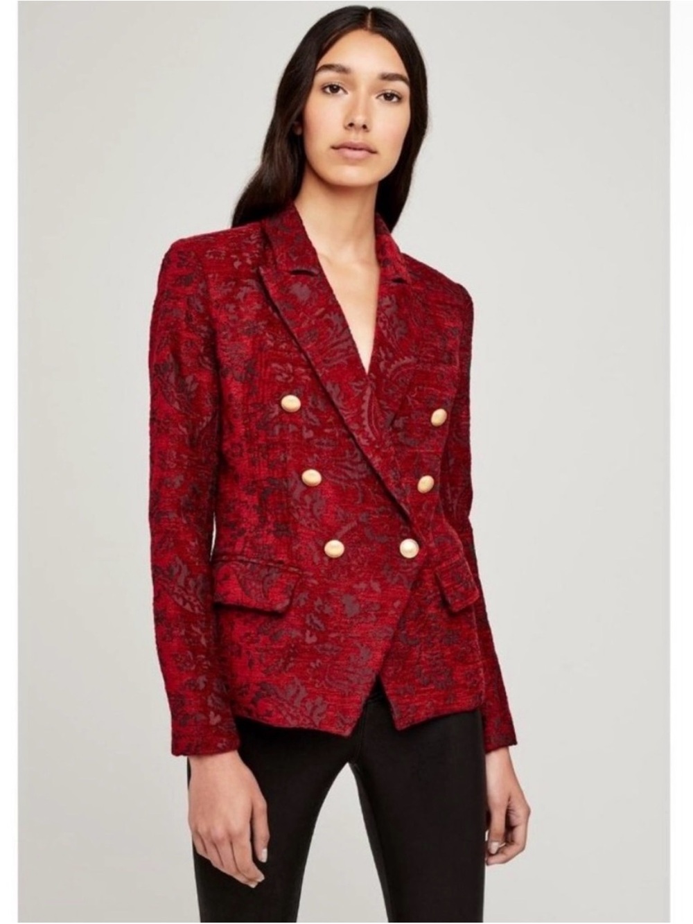 L'Agence Kenzie Jacquard Damask Double-Breasted Gold Button Blazer 6